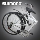 New 26″ Folding Mountain Bike Foldable Bicycle 6 SP Speed Shimano, White Color