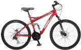 Mongoose Stasis Comp 26-Inch Full Suspension Mountain Bicycle, Matte Red, 18-Inch Frame