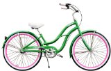 Fito Women’s Brisa Aluminum Alloy 3-Speed 26-Inch Wheel Beach Cruiser Bike, Apple Green/Hot Pink