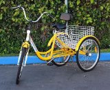 New 6-Speed 24″ 3-Wheel Adult Tricycle Bicycle Trike Cruise Bike W/ Basket -Yelw