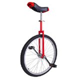 24″ Inch Red Steel Fork Frame Unicycle Wheel Training Style Cycling w/ Stand Release Comfy Saddle Seat Rubber Tire Adjustable Height Balance Mountain Exercise Bike