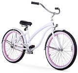 Firmstrong Bella Fashionista Single Speed Beach Cruiser Bicycle, 26-Inch, White w/ Pink Rims