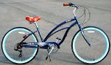 Anti-Rust / Light Weight Aluminum Alloy Frame! Fito Marina Alloy SHIMANO 7-speed Women – Midnight Blue/Turquoise, 26″ Wheel Beach Cruiser Bike Bicycle