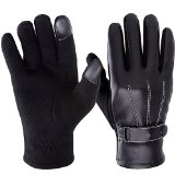 Wishstyle Winter Pu Leather Warm Touch Screen Gloves, Warp-knitted Velvet Cashmere Male Gloves in Moderate Size (Black)