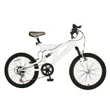 Cycle Force Dual Suspension Mountain Bike, 20 inch Wheels, 15 inch Frame, Men’s Bike, White